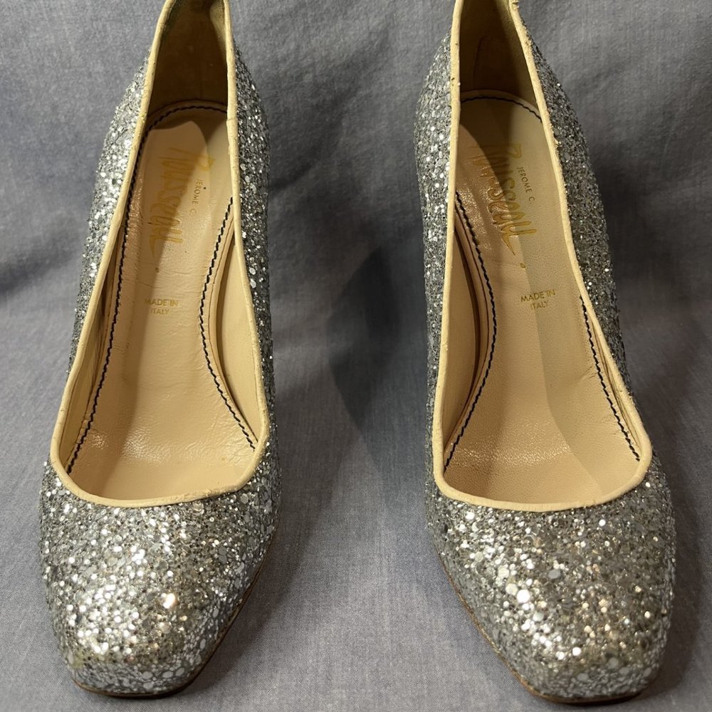 Jerome C. Rousseau Aizza Silver Evening Glitter Pumps Size 37 US 7